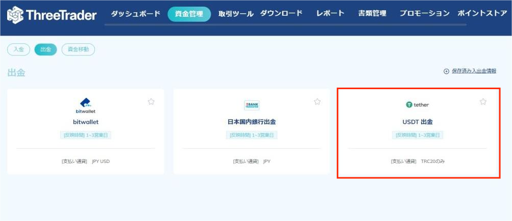 ThreeTraderでテザーによる出金のステップ1